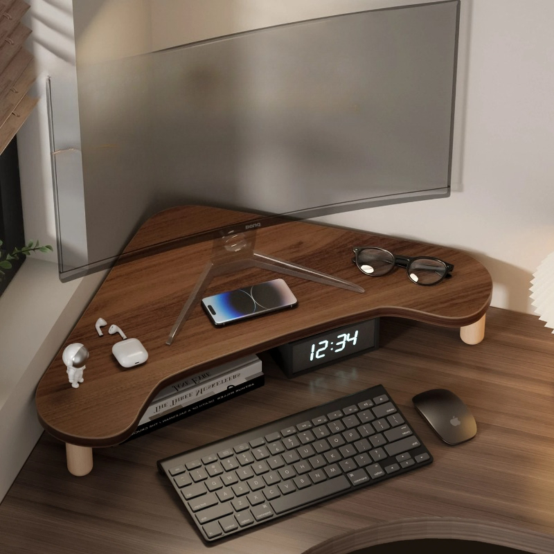 Monitor Riser Wood - Narożny stojak na komputer, trójkątny podwyższenie