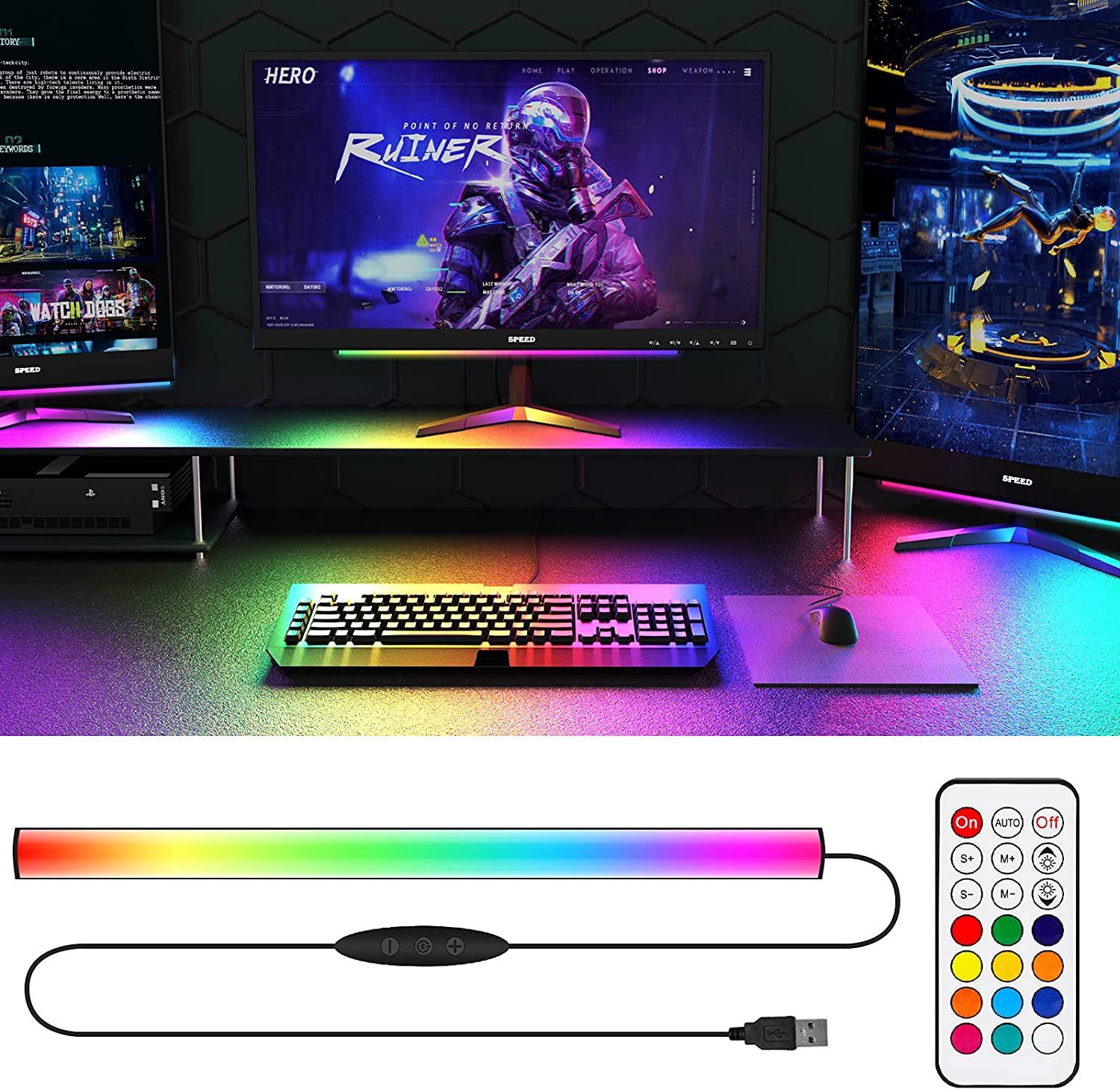 Desk Setup No Monitor - Pod monitorem Listwa świetlna RGB Dreamcolor